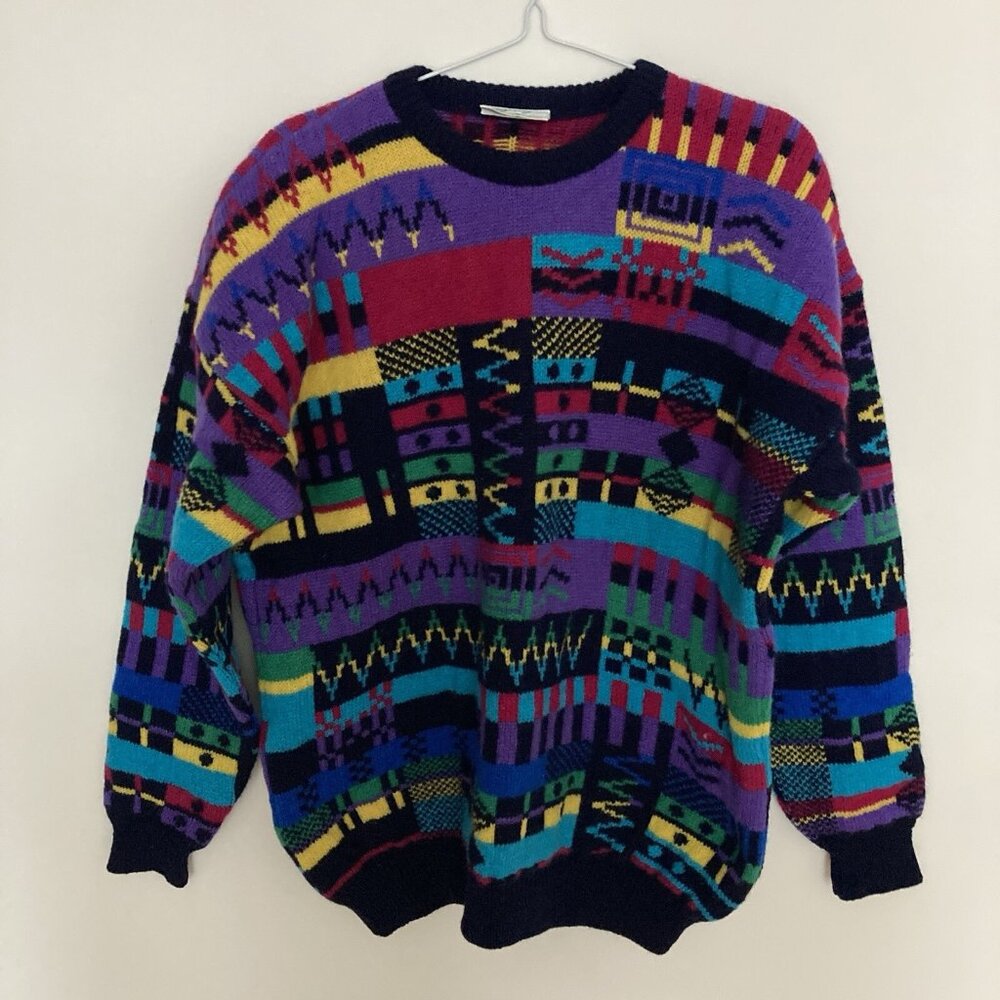 Coogi Style Sweater Men’s 100% Wool Multicolour Size XL Patchwork